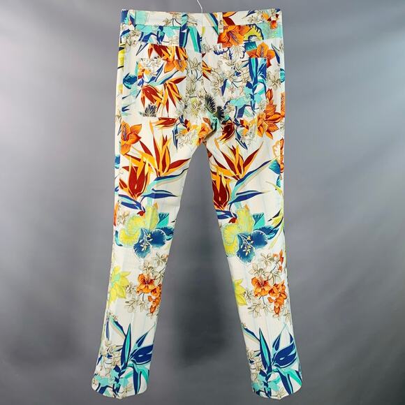 GUCCI Size 32 White Multi-Color Floral Cotton Straight Casual Pants - Picture 3 of 8